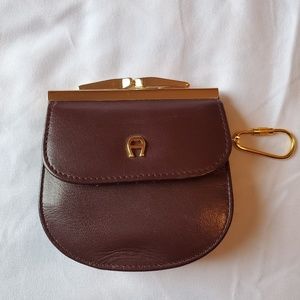 Aigner coin purse with key chain - wine color. EUC